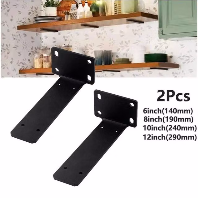 NESTLUNE Heavy Duty Black Cast Steel Shelf Brackets, Pack of 2, W/D/H: 100 x 15 x 6 cm