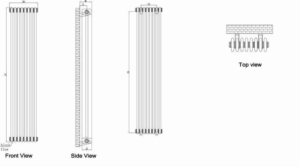 Bathroom Kingdom Hedingham Black Vertical Oval Steel Radiator H: 180 cm, W: 46.5 cm – 2