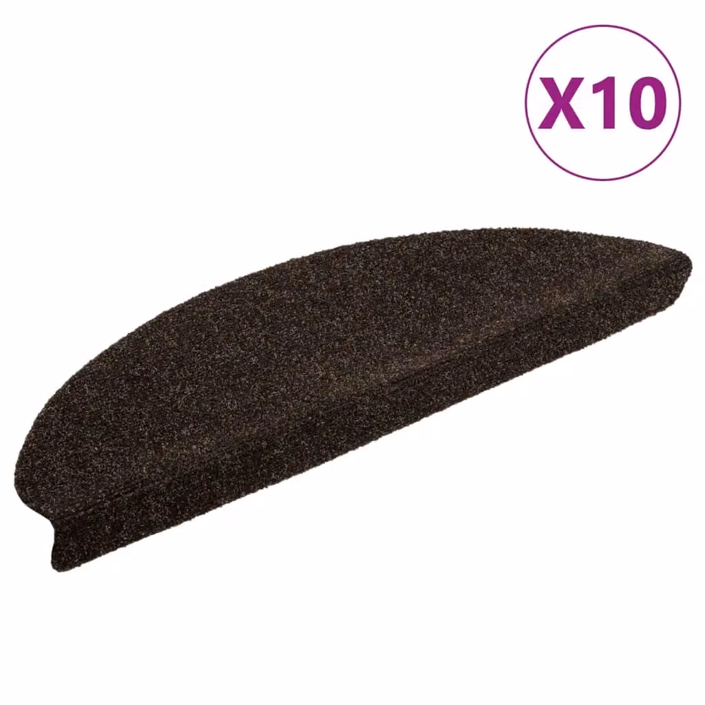 Berkfield Home Self-adhesive Needle Punch Stair Mats, 10 Pieces, Dark Brown, W: 65 cm, D: 21 cm, H: 4 cm – 2