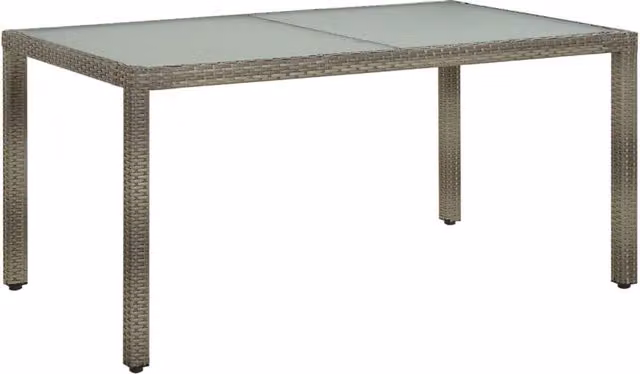 Berkfield Home Modern Grey Poly Rattan Garden Table with Tempered Glass Top, W: 150 cm, D: 90 cm, H: 75 cm – 1