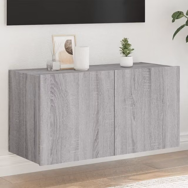 Berkfield Home Modern Wall Mounted TV Cabinet with Integrated LED Lights in Grey Sonoma, W: 80 cm, D: 35 cm, H: 41 cm