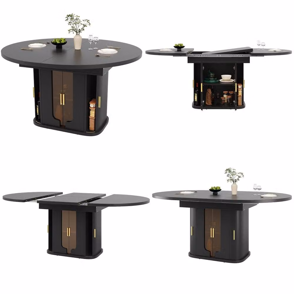 BTM Modern Oval Extendable 6 Seater Dining Table in Black Matt MDF Laminate – 4