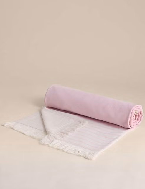 M&S Pure Cotton Hammam Beach Towel in Pink