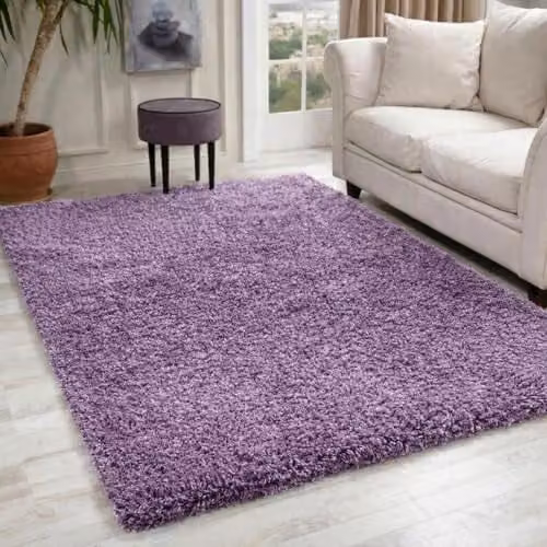 Serdim Rugs Lilac Plain Modern Shaggy Area Rug, W: 200 cm, D: 290 cm