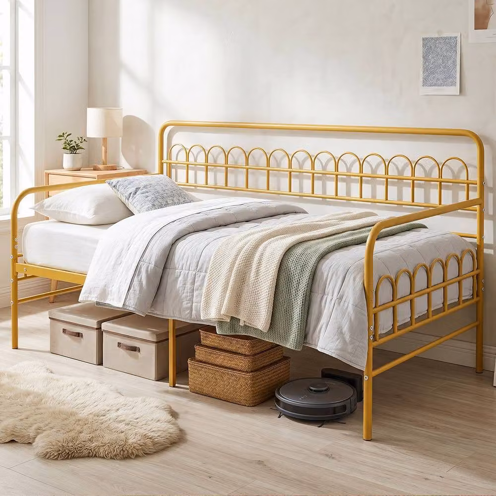 Costway Single Metal Daybed with Trundle and Curved Backrest in Gold – 2