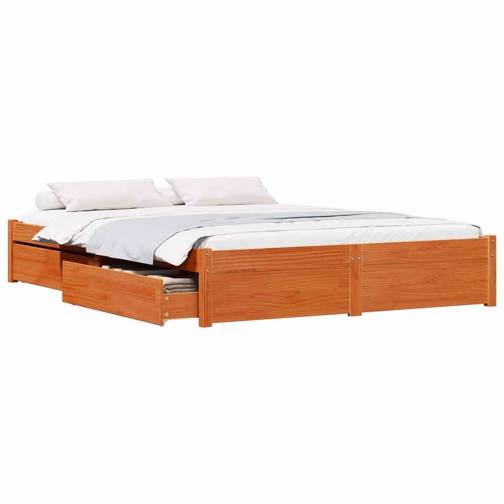 Berkfield Home Modern Solid Pine Wood Bed Frame with Drawers, Wax Brown, W/D/H: 140 x 200 cm – 2