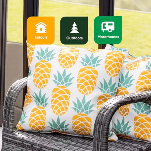 Gardenwize Pack of 2 Yellow and Multicolour Pineapple Printed LED Light Up Square Scatter Cushions – 4