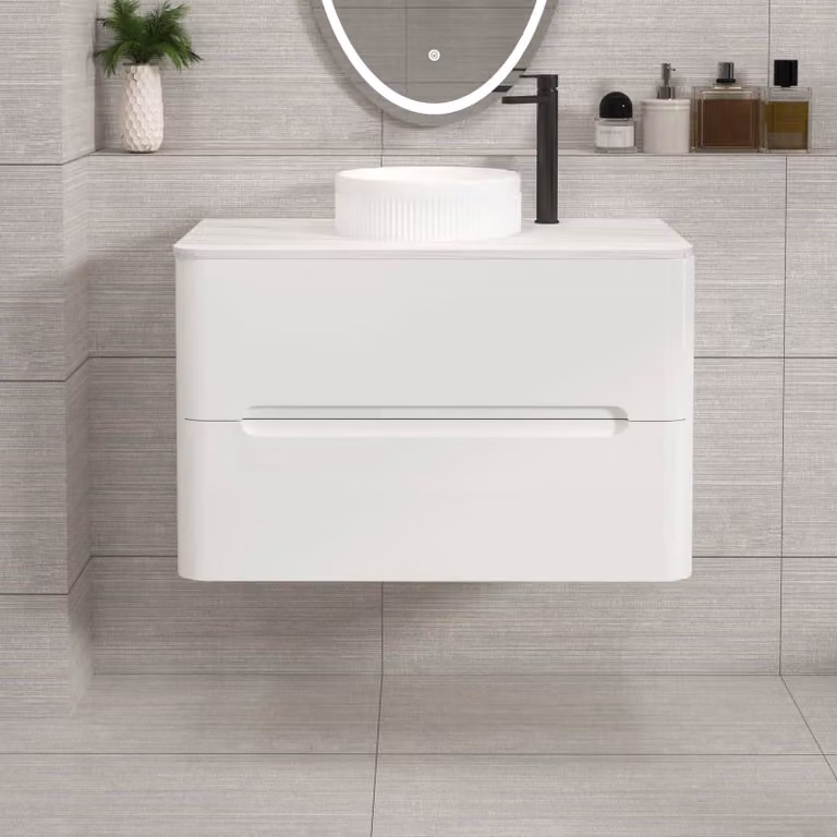 Royal Bathrooms Venice 800mm Gloss White Wall Hung Vanity Unit with 2 Drawers and Round Basin
