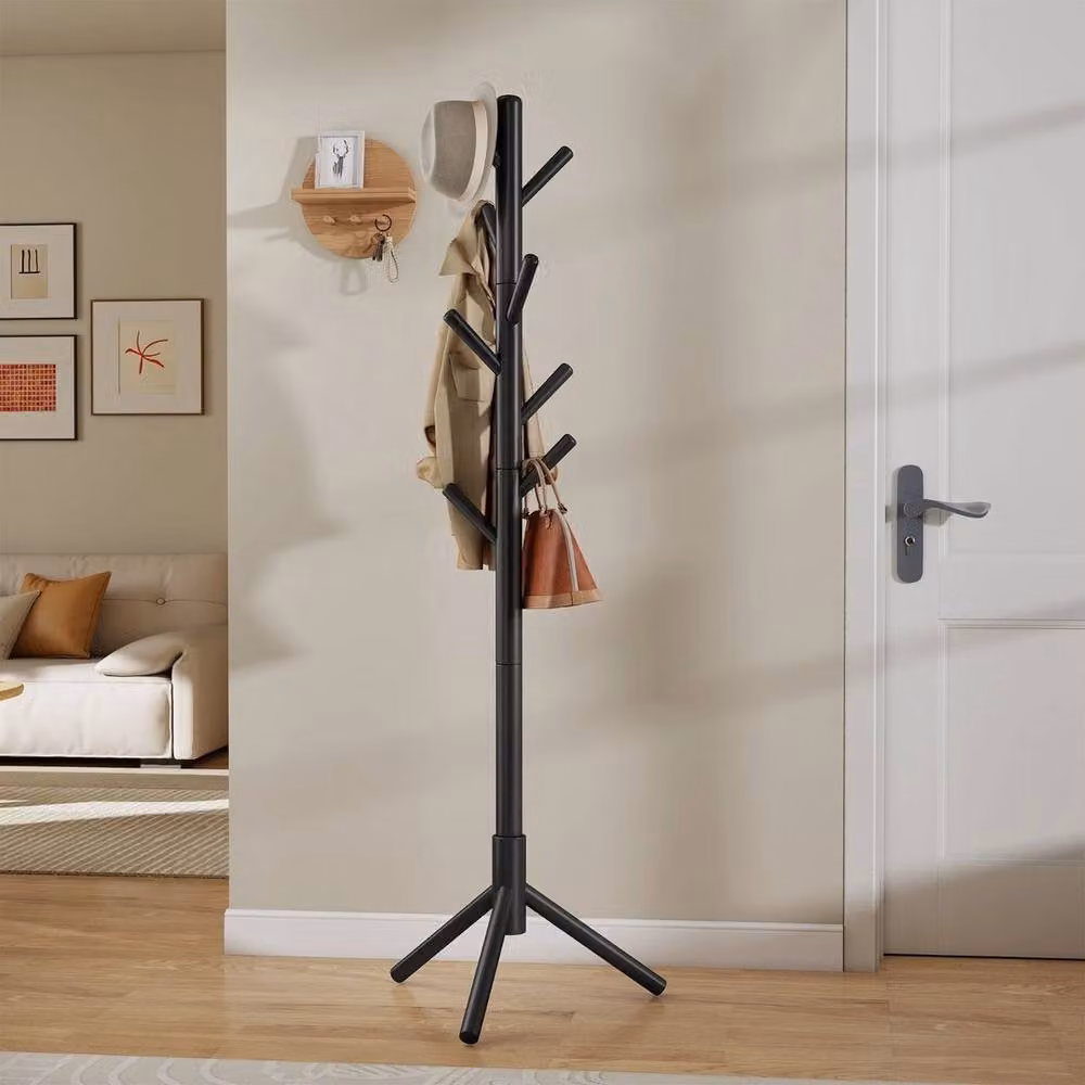 Kelvenix Black Solid Wood Post Tree Coat Rack with Distributed Point Hooks, H 175 x W 47 x D 47 cm – 2