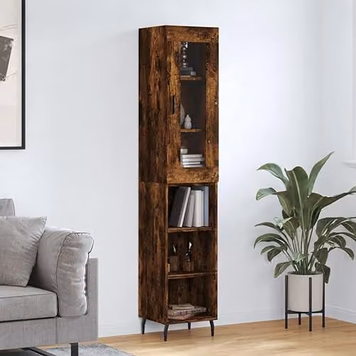 vidaXL Highboard in Smoked Oak, Brown Engineered Wood, W/D/H: 34.5 x 34 x 180 cm – 2