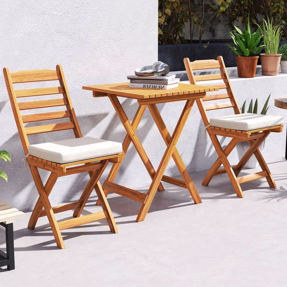 Hinsinc 3-Piece Acacia Wood Folding Patio Bistro Set in Sand Brown – 2