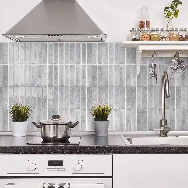 Livingandhome Set of 10 Glossy Self-Adhesive Wall Tile Stickers in Grey