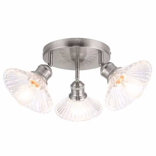 Cosylyte Milan Modern Round 3 Light Bathroom Ceiling Spotlight with Ribbed Transparent Glass and Silver Brushed Nickel Base, W/D/H: 20 x 20 x 19 cm