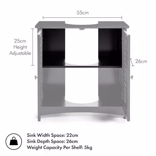 VonHaus Shrewsbury Freestanding Under Sink Bathroom Cabinet with Roll Shutter Doors and Internal Shelves, Black – 8
