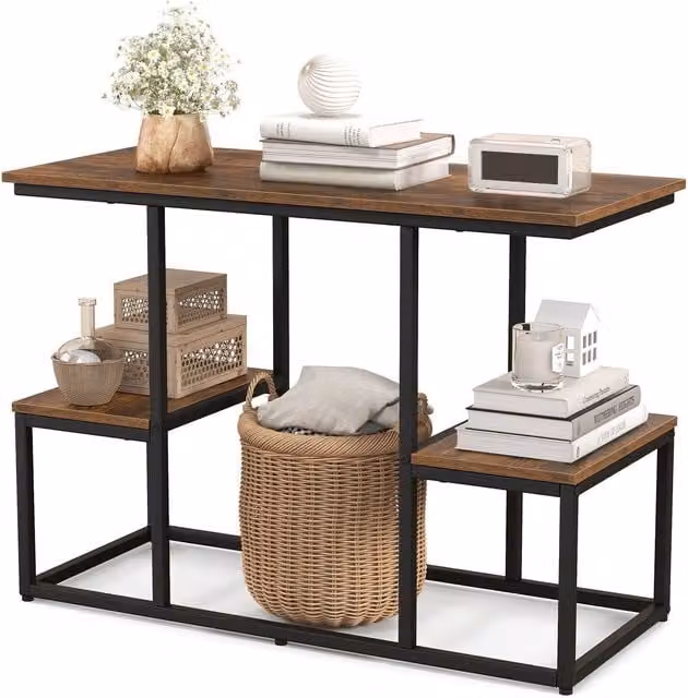 COSTWAY Industrial Media Entertainment Centre Console Table in Brown and Black