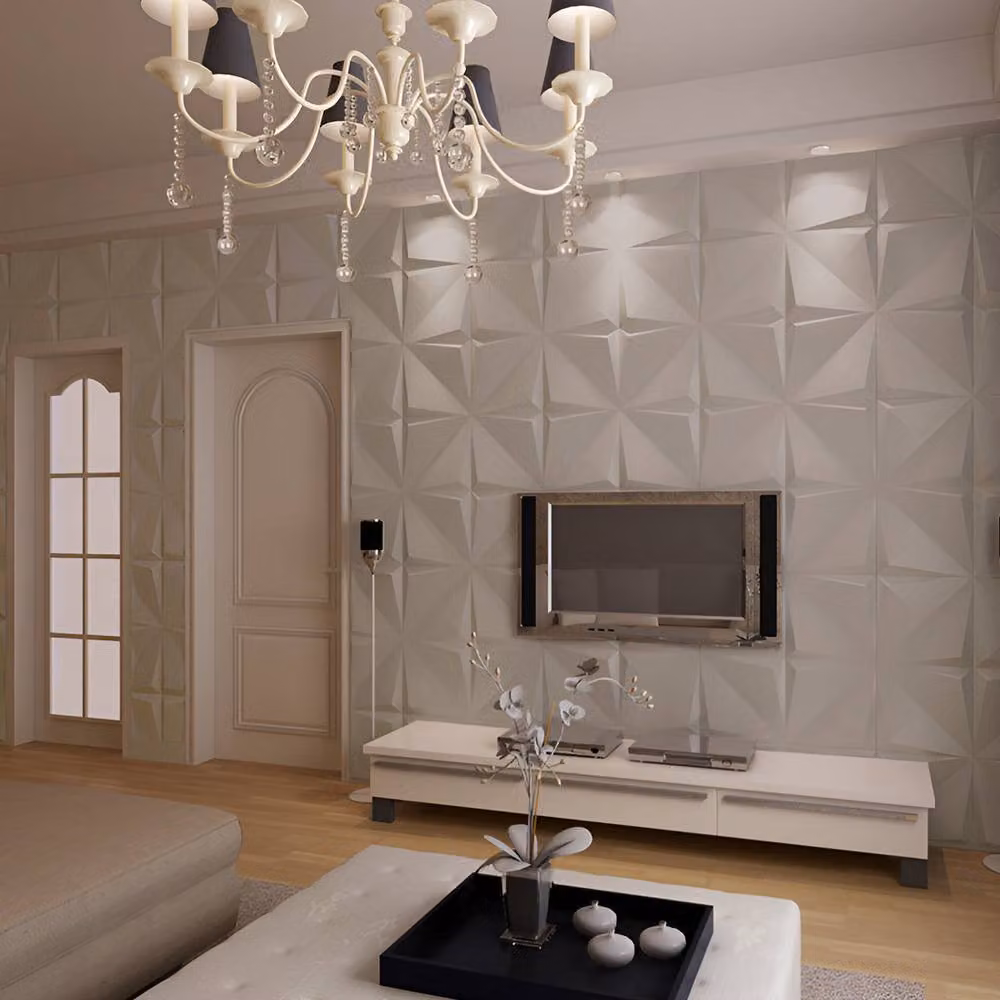 ENER-J 3D Geometric PU Leather Wall Panels, Silver, Pack of 4, 60 x 60 cm – 2