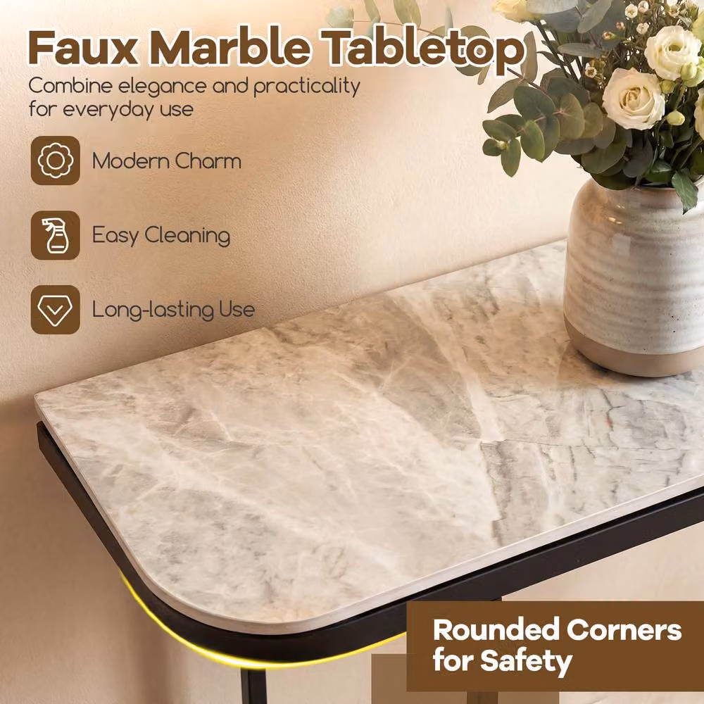 Costway Modern Hallway Console Table with Grey Faux Marble Top and Metal Legs – 2
