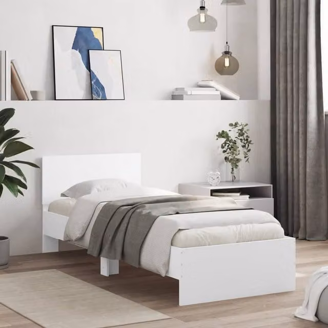 Berkfield Home Durable Engineered Wood Bed Frame with Under-Bed LED Lighting, White, W/D/H: 90 x 200 x 70 cm – 1