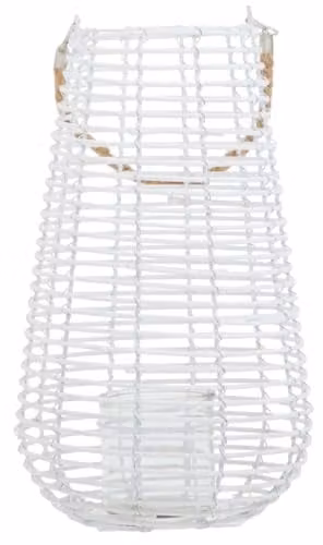 Premier Housewares White Rattan Lantern with Glass and Natural Rope Handle, H 41 x W 25 x D 25 cm