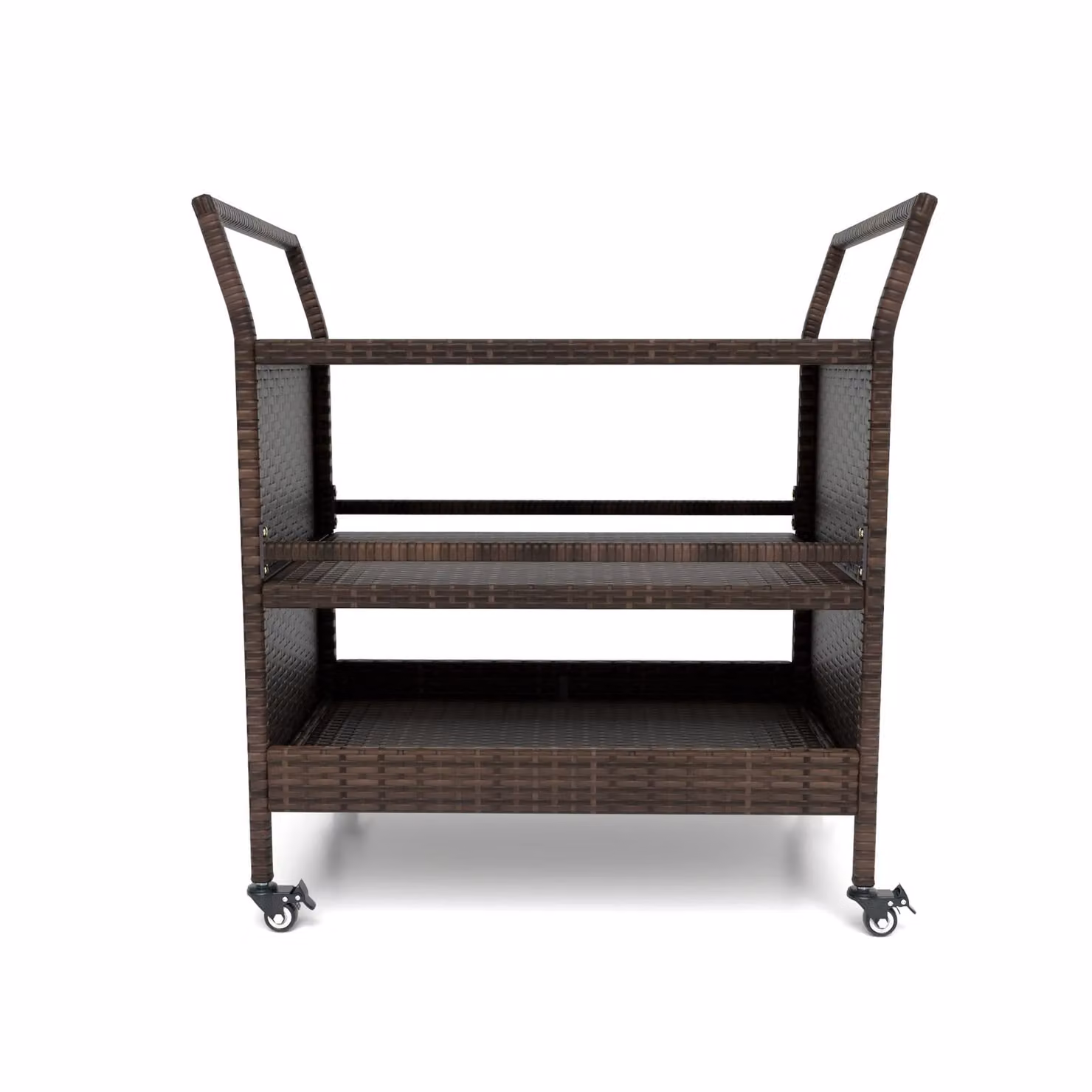 Gymax 3-Tier Brown Rattan Outdoor Bar Cart with Wheels and Handles – 2