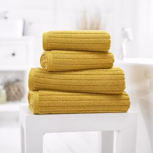 Deyongs Rialto Soft Ribbed Zero Twist 480 GSM 100% Cotton Bath Towel in Yellow