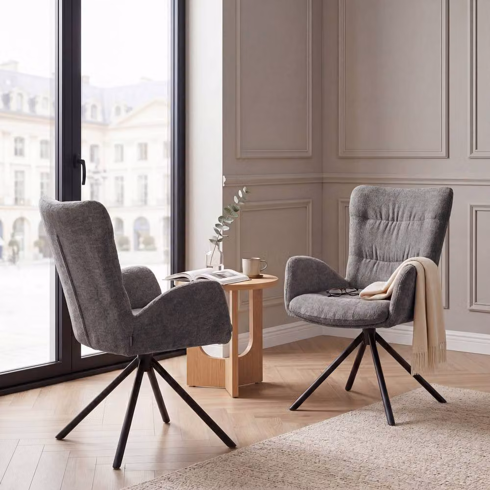 SONARA Grey Chenille 360 Degree Swivel Accent Chair with Armrests – 4