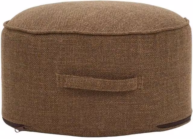 KORVIXA Brown Round Linen Bean Bag Pouf Ottoman Footstool, Diameter: 100 cm – 1