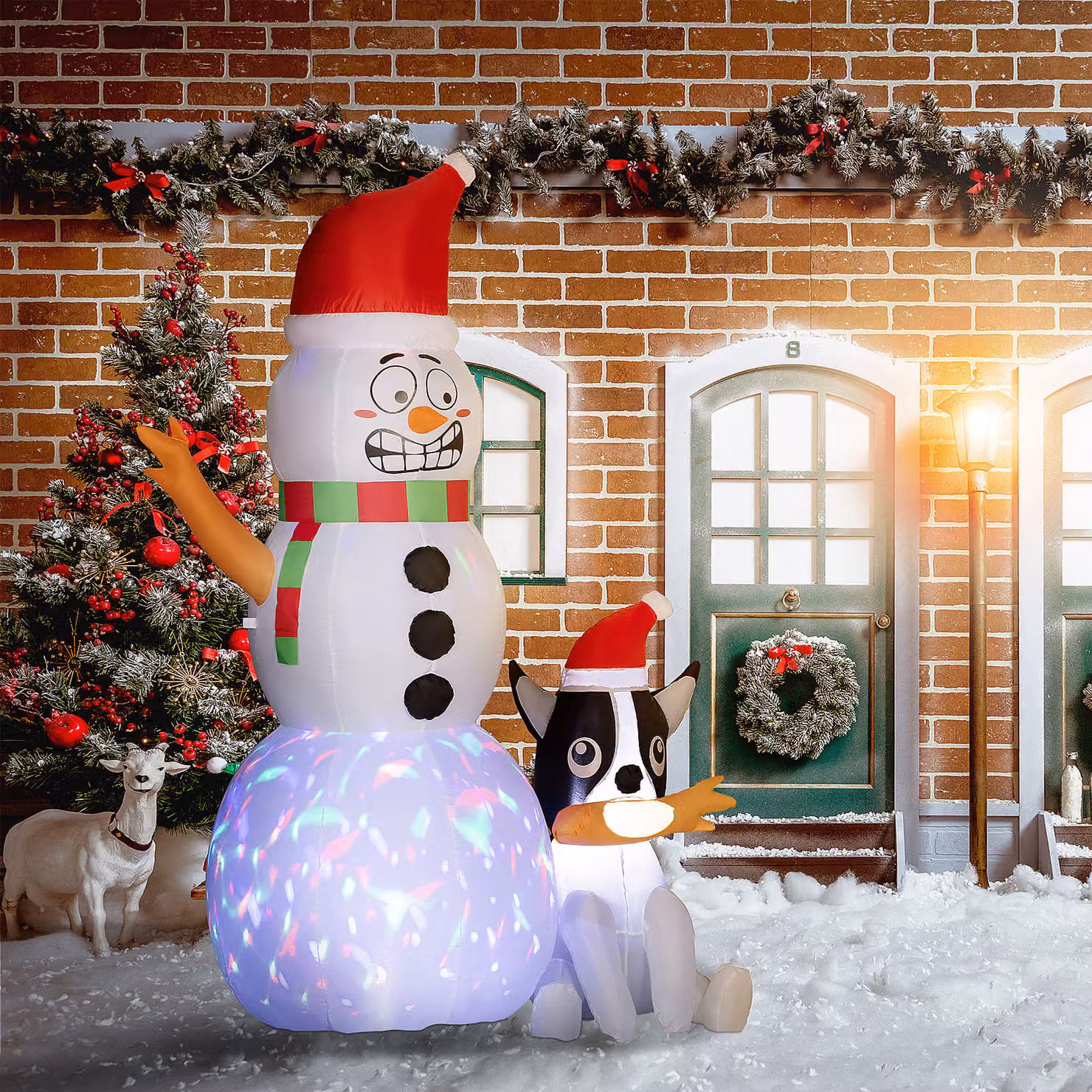 Outsunny 6.2ft Christmas Inflatable Snowman with Dog, Multicolour LED Outdoor Blow Up Decoration for Garden Parties – 2