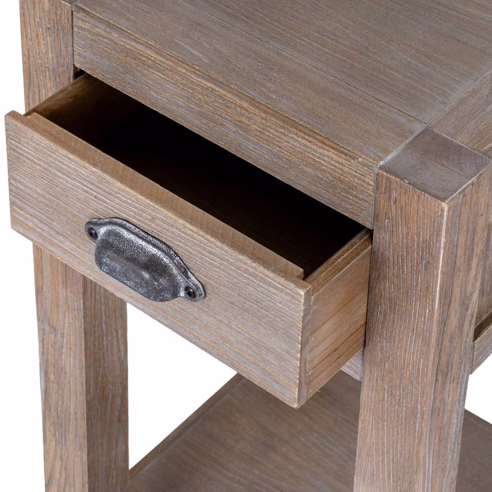 Lemon Pavilion Furniture and Decor Haldon Collection Large 1 Drawer Lamp Table in Brown Wood, W: 40 cm, D: 40 cm, H: 90 cm – 3