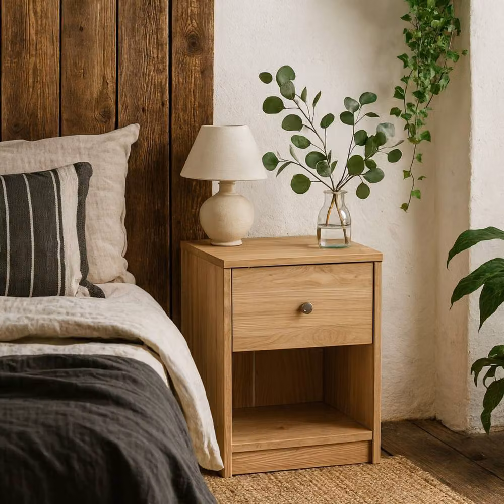 Wyld Haus Kaohsiung Hickory Oak Effect Bedside Table with 1 Drawer in Natural Brown – 2