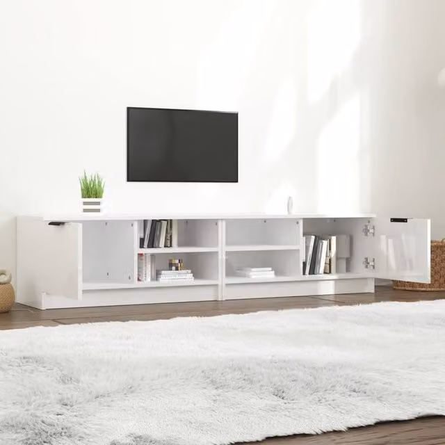 Berkfield Home Set of 2 High Gloss White Modern TV Cabinets, W/D/H: 80 x 35 x 36.5 cm