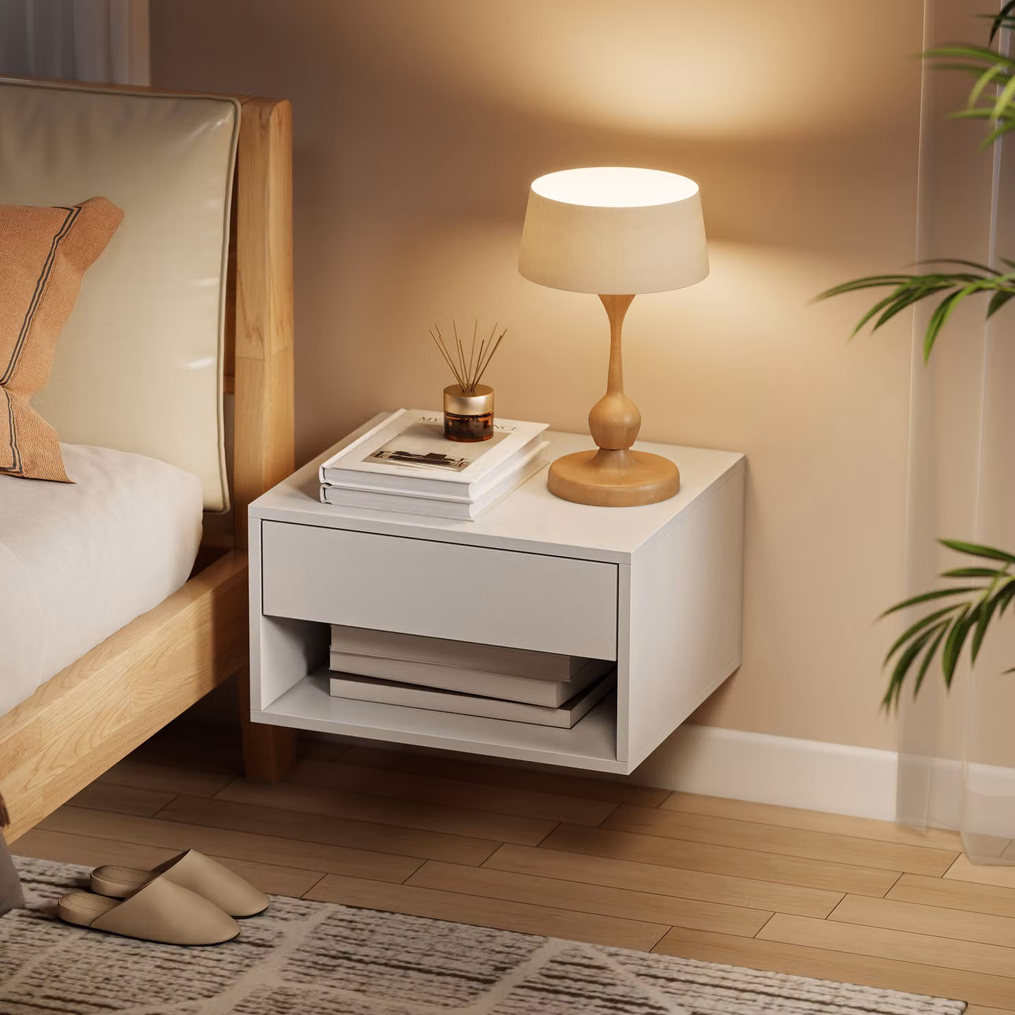 HOMCOM Set of Two White Wall-Mounted Floating Bedside Tables – 4