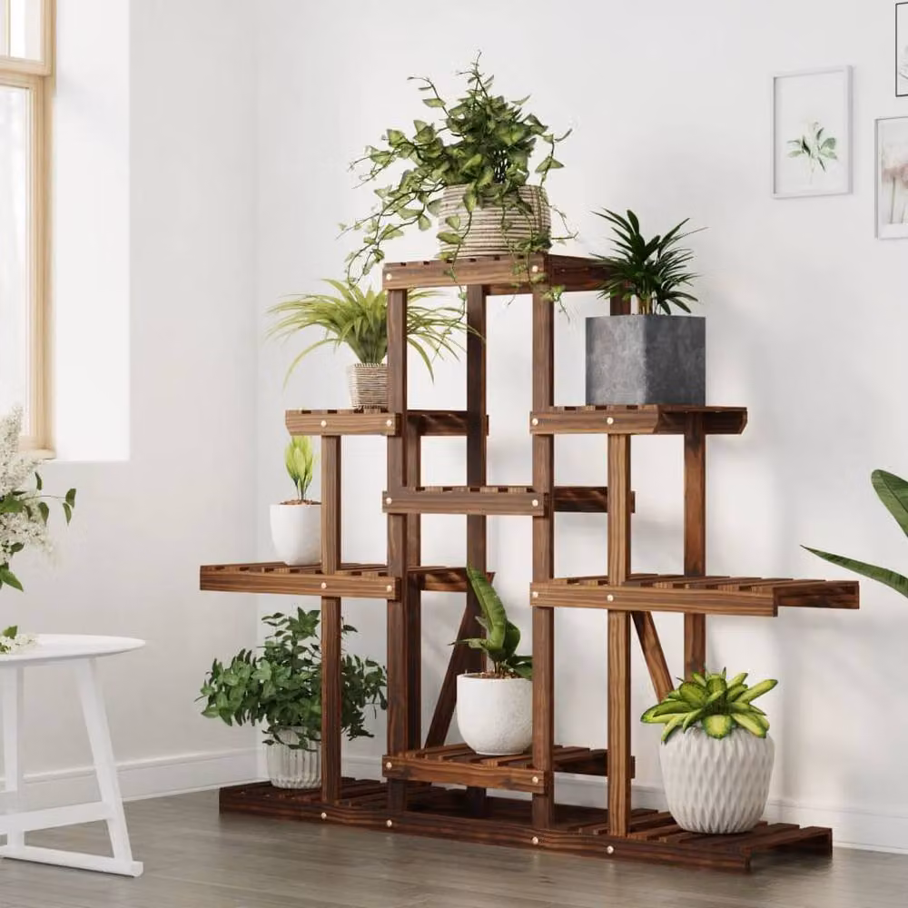 Berkfield Home Retro Solid Wood Flower Stand in Brown, W/D/H: 110 x 25 x 96 cm – 3