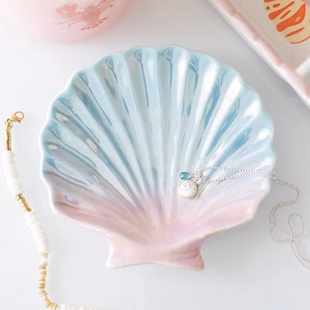 Uniqueful Multicolour Organic Ceramic Shell Trinket Dish, Diameter: 15 cm
