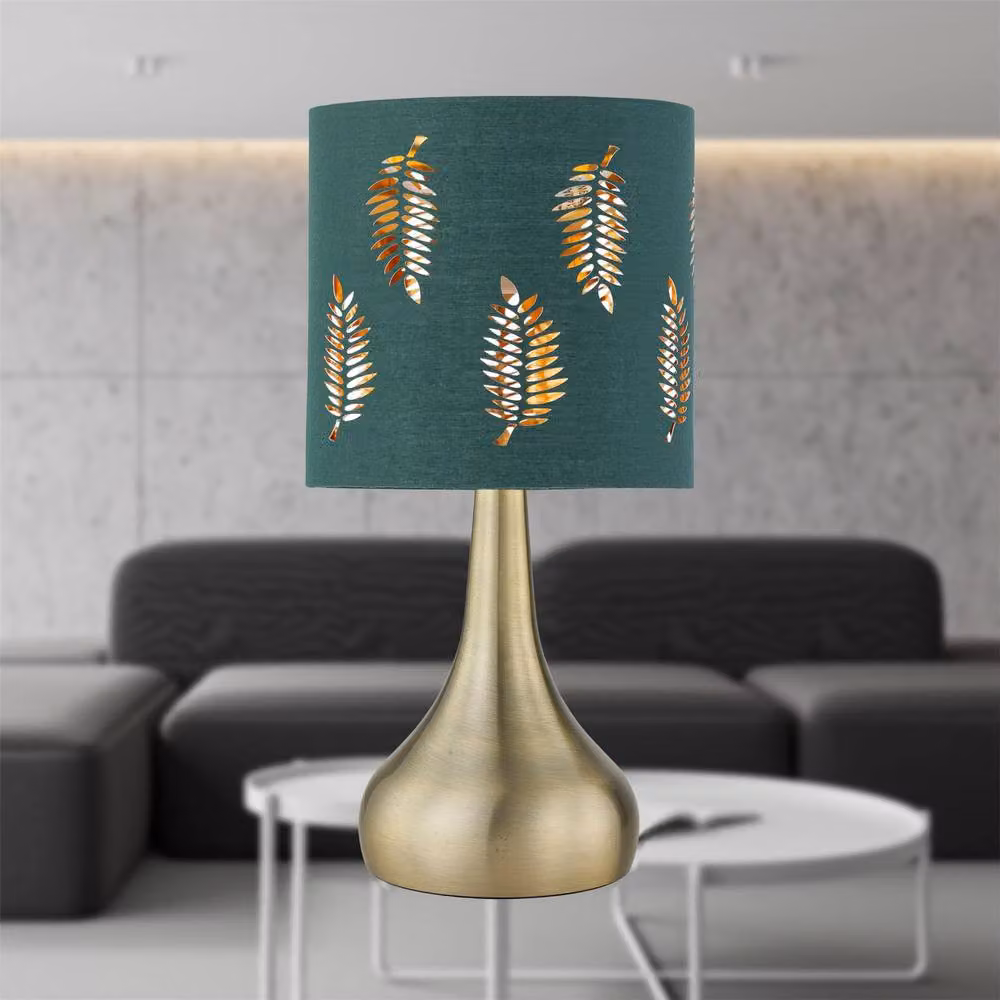 First Choice Lighting Romana Set of 2 Antique Brass Touch Table Lamps with Green Fabric Shades – 3