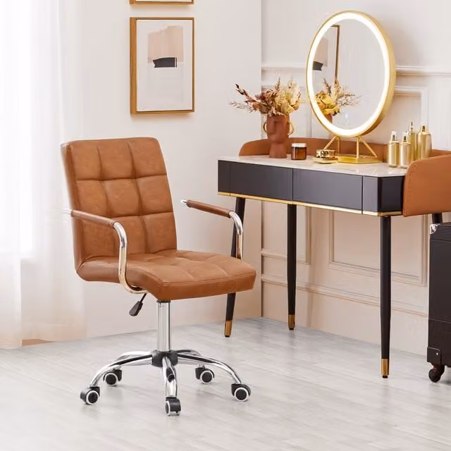 Yaheetech Retro Brown Synthetic Leather Height Adjustable Swivel Task Chair for Home Office