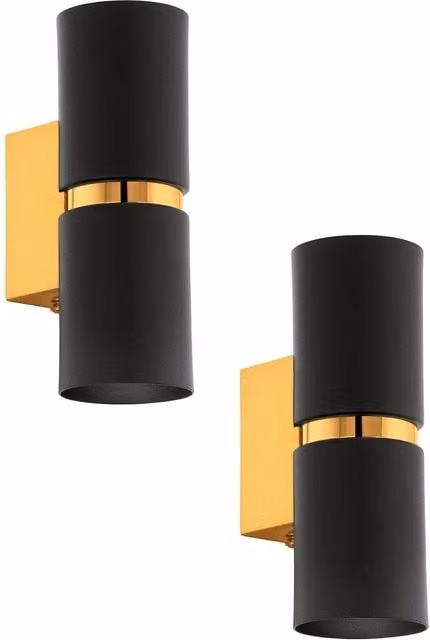 Loops 2 Pack Modern Metal Wall Lights in Black and Gold with Included GU10 Bulbs – 1
