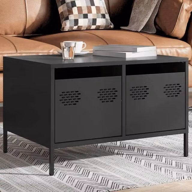 Berkfield Home TV Cabinet in Matt Black Cold-rolled Steel, W: 68 cm, D: 50 cm, H: 43.5 cm – 1