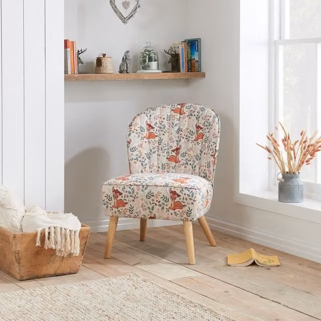 Disney Bambi Floral Upholstered Accent Chair in White and Multicolour