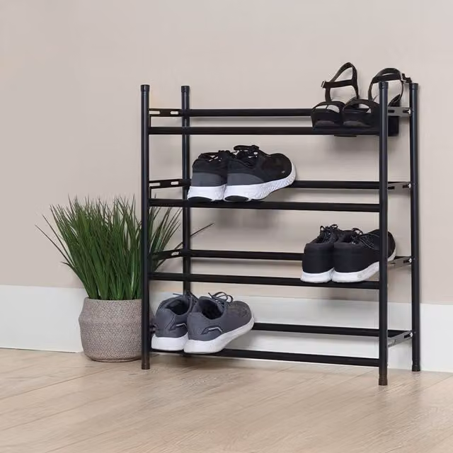 Malmo Tiered Adjustable Shoe Rack in Black Metal