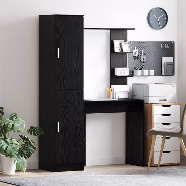 Berkfield Modern Black Oak Writing Desk with Storage – 1