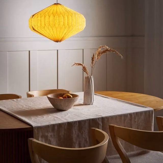 Wyld and Coco Beige Fabric Pendant Lamp with Cotton Shade – 1