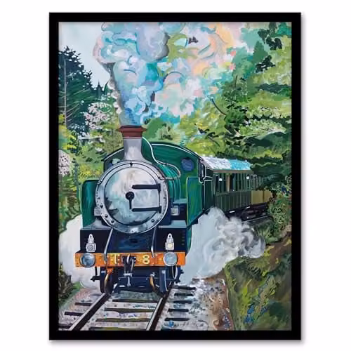 Artery8 Talyllyn Railway Snowdonia Steam Engine Train Framed Wall Art Print, Multicolour, A4