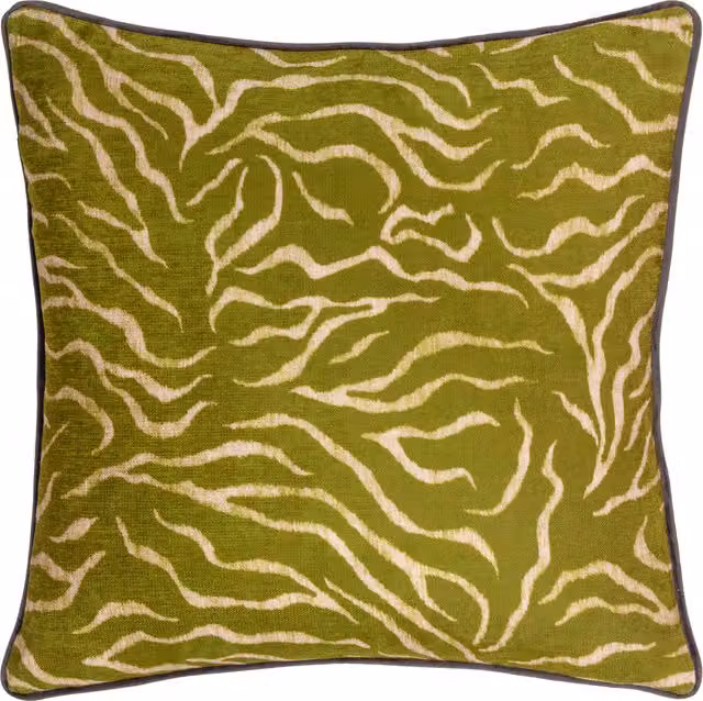 Make it a Home Jurong Tiger Chenille Animal Print Cushion in Moss and Feather Green