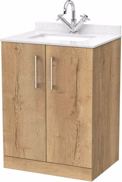 Balterley Pershall 2 Door Bathroom Vanity Unit with Marble Top and Basin in Autumn Oak Brown, W: 60 cm