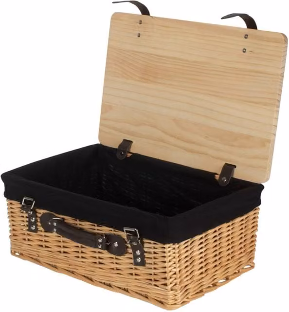 Red Hamper Empty Willow Picnic Basket with Pinewood Lid and Black Lining, Size XL – 1
