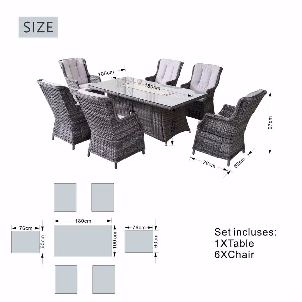 Direct Wicker Premium Grey Rattan Outdoor Fire Pit Dining Set for 6 People – 3
