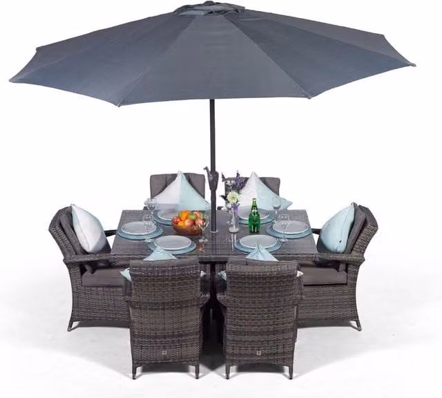 Giardino Arizona Square Rattan Patio Dining Set in Grey and Brown for 6 Adults