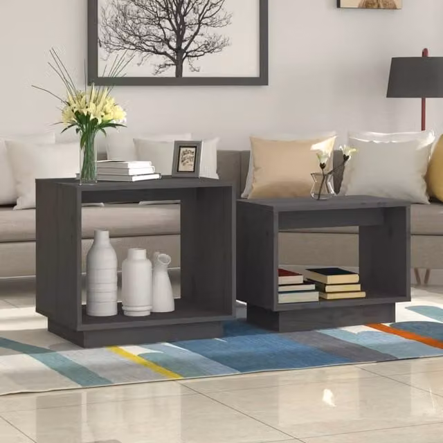 Berkfield Home Nesting Coffee Tables, Set of 2, Grey Solid Pine Wood