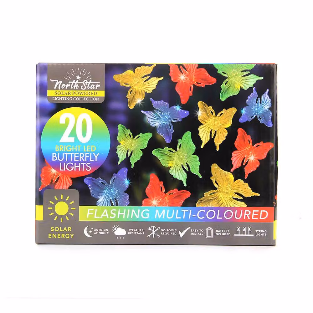 Voltico 20 LED Solar Butterfly String Lights in White and Multicolour with Dusk Sensor – 3